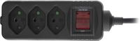 Prise Suisse - 3 prises - Interrupteur - 1,5 m - Noir