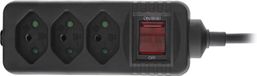 Prise Suisse - 3 prises - Interrupteur - 1,5 m - Noir