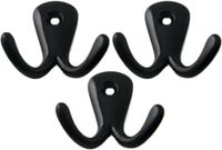 Merkloos Kapstokhaken luxe - Set van 6x stuks - dubbele haak - aluminium - zwart - 4,2 x 5,0 cm