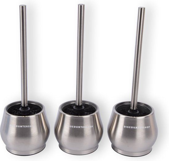 Discountershop Premium Toiletborstelset - 3x RVS Toiletborstels met Houder - Zilver
