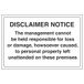 V Safety Disclaimer Notice - Management Responsibility 300 x 200 mm - 2 mm stijf kunststof veiligheidsteken