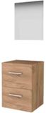 Basic-Line Ultimate 46 Badkamermeubelset - 50 x 46 cm - Met Grepen - 2 Lades - Wastafelblad - Spiegel met Indirecte LED Verlichting - Whisky Oak