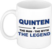 Bellatio Decorations Quinten cadeau mok - man myth legend - naam koffiemok / beker - wit en blauw - 300 ml - verjaardag