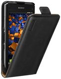mumbi PREMIUM ECHT Leather Flip Case voor Sony Xperia Z1 Compact tas zwart