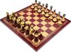 Échiquier italien en cuir, or/bordeaux, 33 cm, avec pièces d'échecs classiques en métal et bois