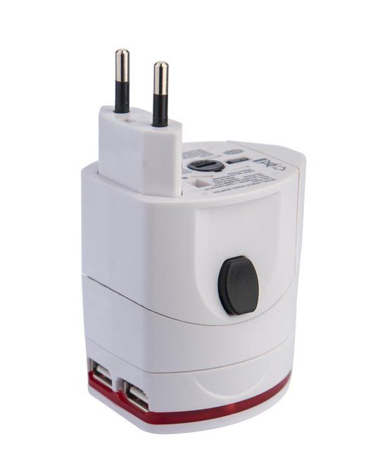 Fitseasy Universele Reisadapter - Wit/Rood - HW-5001006