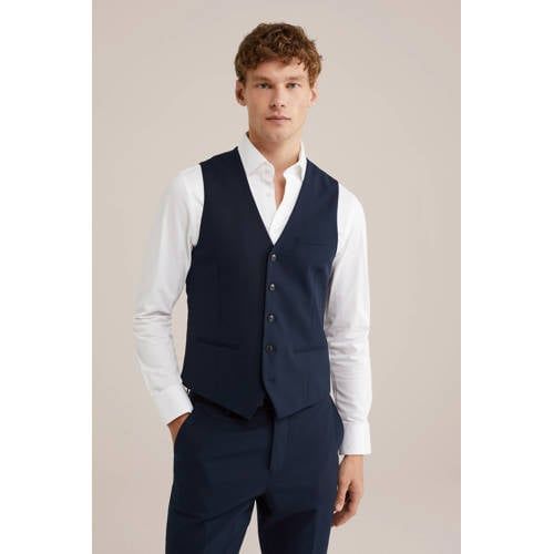 WE Fashion Heren slim fit gilet donkerblauw
