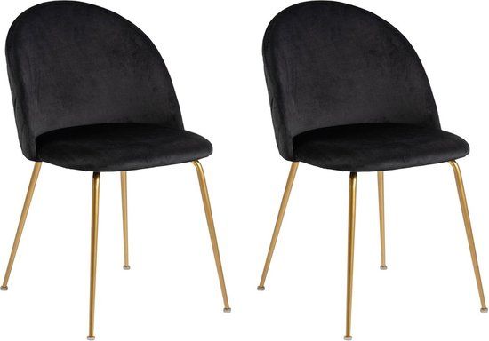 Eetkamerstoel Calix - Zwart & Goud - Set van 2 - Velvet - Design