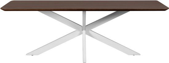 QUVIO Eettafel Sofia - Rechthoekig - Witte kruispoot - FSC®-gecertificeerd mangohout - 220x110 cm - Walnoot bruin
