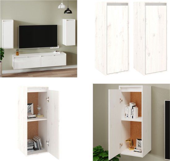 vidaXL Wandkasten 2 stuks 30x30x80 cm massief grenenhout wit