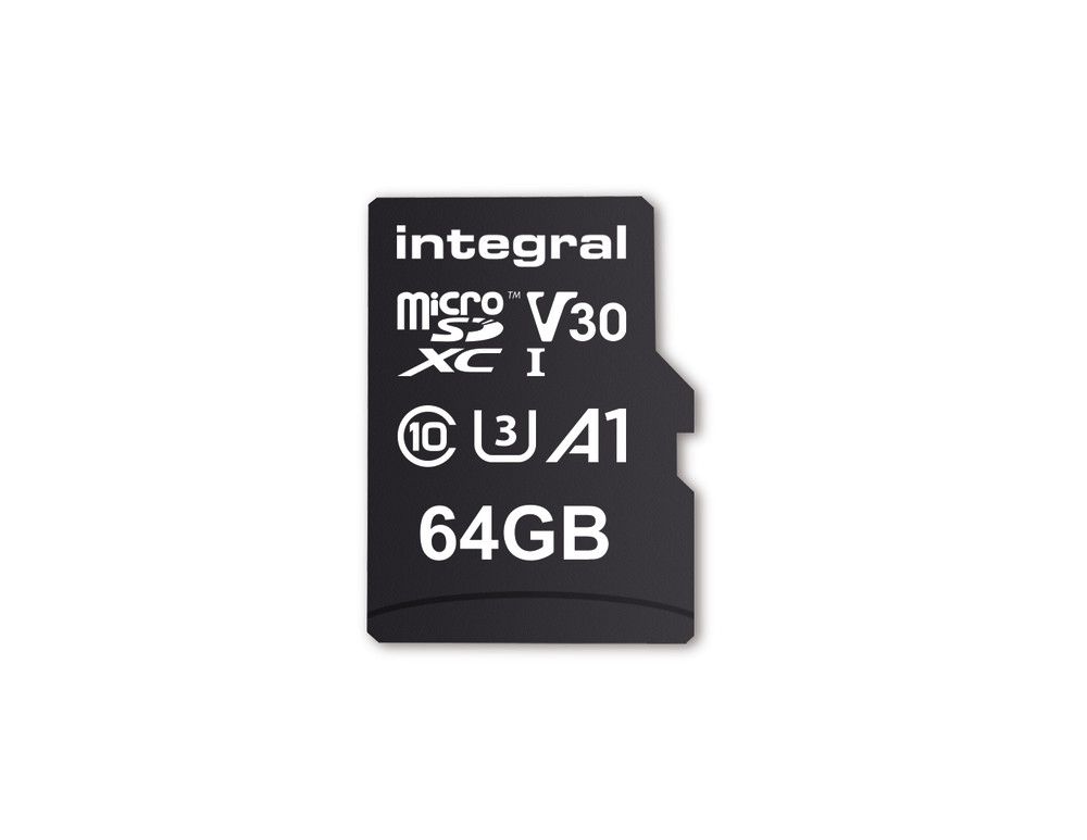 Integral 64GB MicroSDXC Memory Card - UHS-I U3, Class 10, V30, A1 - Up to 100MB/s Read, 45MB/s Write