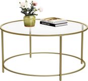 Nancy's Salontafel - Ronde Glazen Tafel - Gouden Ijzeren Frame