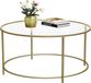 Nancy's Salontafel - Ronde Glazen Tafel - Gouden Ijzeren Frame