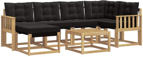 vidaXL Hoek loungeset 7-delig Acaciahout Wit en zwart Inclusief tafel