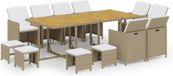 vidaXL Ensemble de jardin 13 pièces avec coussins, poly rotin, beige