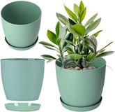 KADAX Pot de fleurs avec soucoupe, rond, plastique, vert, 25 cm