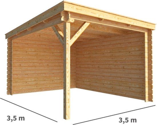 Merkloos Overkapping Els 350 cm bij 350 cm diep Lessenaarsdak bruin
