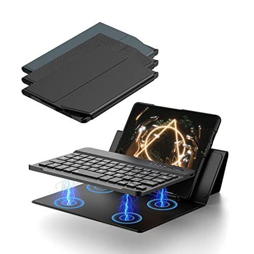 TIANCI Compatibel met Galaxy Z Fold4/3 met Bluetooth-toetsenbord lederen hoes, [S pennenhouder] [Draadloos Bluetooth-toetsenbord] [PU lederen opvouwbare hoes] Magnetische zuig Split Fit draagbaar ontwerp - zwart