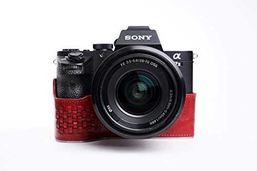 Zakao Sony A7R ii Case, Handgemaakte Echt Lederen Half Camera Case Tas Cover voor Sony A7M2 A7 II A7R II A7R Mark II Bottom Opening Versie Met Hand Strap (rood)