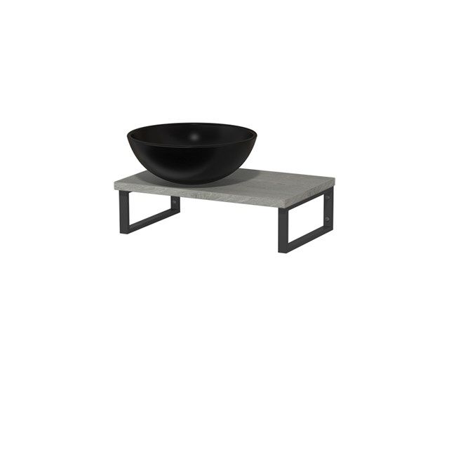 Maxaro Toiletmeubel met Waskom Keramiek Modulo Grijs Eiken 41 cm Wandbeugels Zwart