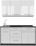 Vicco Eenpersoonskeuken Fame-Line, Wit Hoogglans/Antraciet, 150 cm zonder werkblad