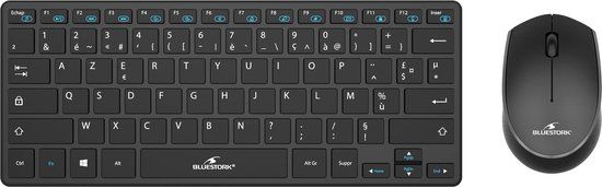 Blue Stork - Mini-pack - toetsenbord & muis draadloos compact - draadloos met Smart Dongle 2,4 GHz - Ultra Slim Design - Ergonomisch - compatibel met Windows - AZERTY (zwart)