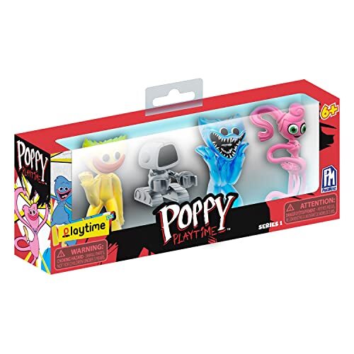 Rocco Giocattoli -Van de wereld van Poppy Playtime komen 4 minifiguren van de bekendste karakters: Huggy Wuggy Woedend en glimlachend, Boogie Boe en Mommy Long Legs, FP7701