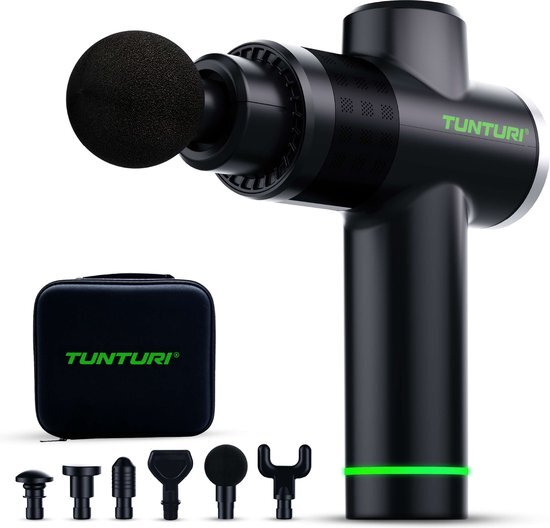 Tunturi MG40 Massage Gun - Massage Apparaat Met Multi Grip - Inclusief 6 Opzetstukken En Koffer - Extra Krachtig en Stil - Incl Gratis App