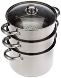 KitchenCraft 3 Food Steamer Pan/Stock Pot, Voedselstoomboot 3 niveaus, inductieveilig, roestvrij staal, in geschenkdoos, 22 cm, zilver