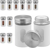 Merkloos Relaxdays kruidenpotjes - set van 12 - strooigaatjes (3 groottes) - leeg - 90 ml - RVS - wit