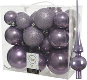 Decoris Set van 26x stuks kunststof kerstballen incl. glazen piek glans lila paars