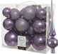 Decoris Set van 26x stuks kunststof kerstballen incl. glazen piek glans lila paars