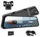 Caméra de tableau de bord rétroviseur - Écran tactile IPS de 9,66 pouces - Caméra avant et arrière 1080p - 64 Go