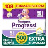 Pampers Progressi Junior + 500 extra knuffelpunten, maat 5 (11-25 kg), 108 luiers