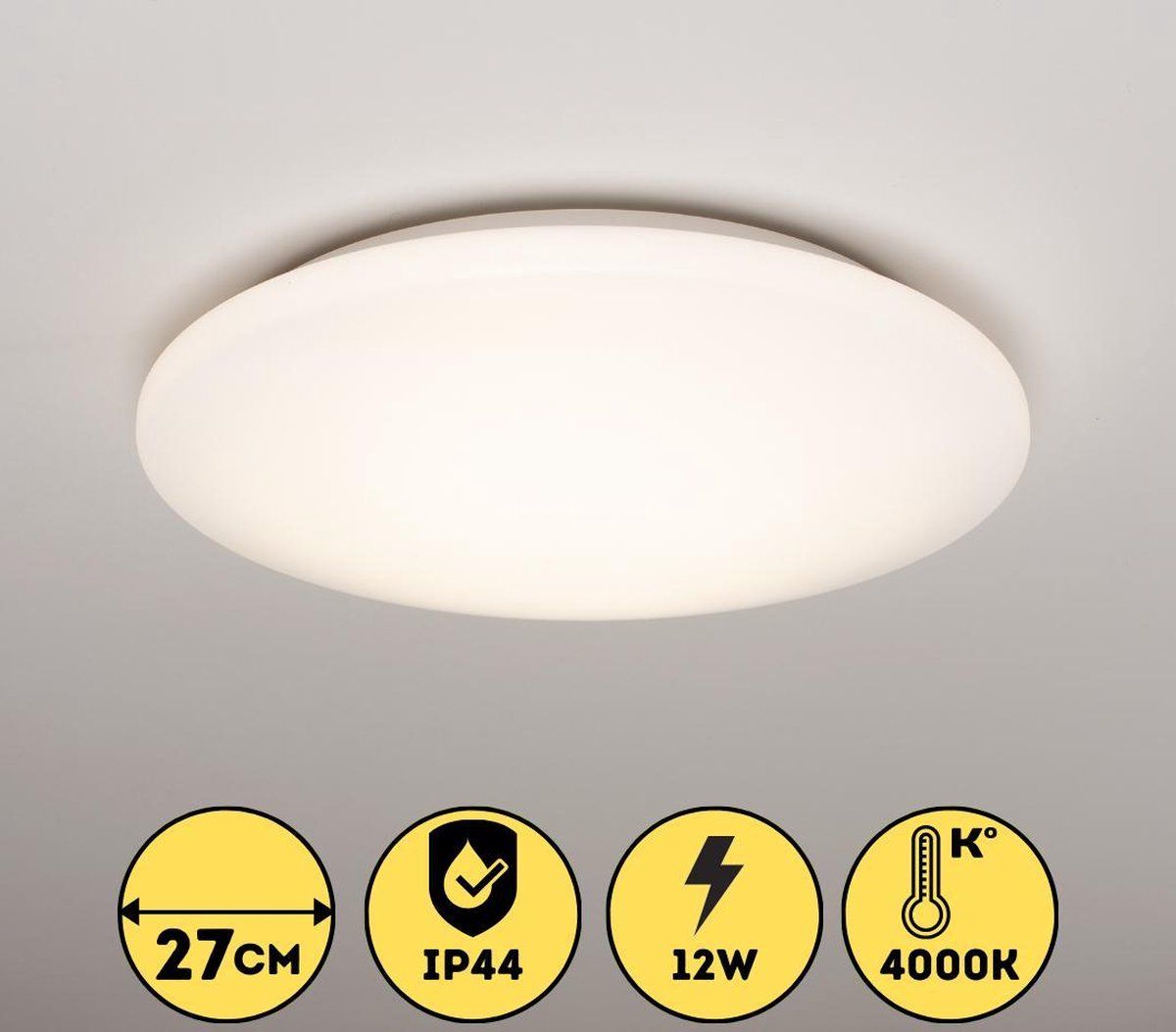 Proventa LED Badkamerlamp - ⌀ 27 cm - Plafonnière - Koud Wit - 1100 lm - 12W - IP44