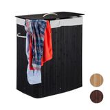 Merkloos Relaxdays Wasmand met 2 vakken - 95 liter - Bamboehout - Wit/Lichtbruin