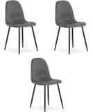 LEOBERT Set van 3 eetkamerstoelen PADVA – Donkergrijs fluweel – Zwarte metalen poten – Modern design