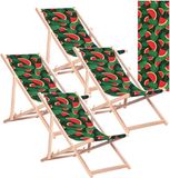 GreenBlue GB183 - Strandstoel - Klassieke beukenhouten ligstoel met watermeloenprint - tot 110 kg - 4 stuks