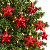 Decoris kersthanger sterren - 12x st - rood - 7 cm - kunststof