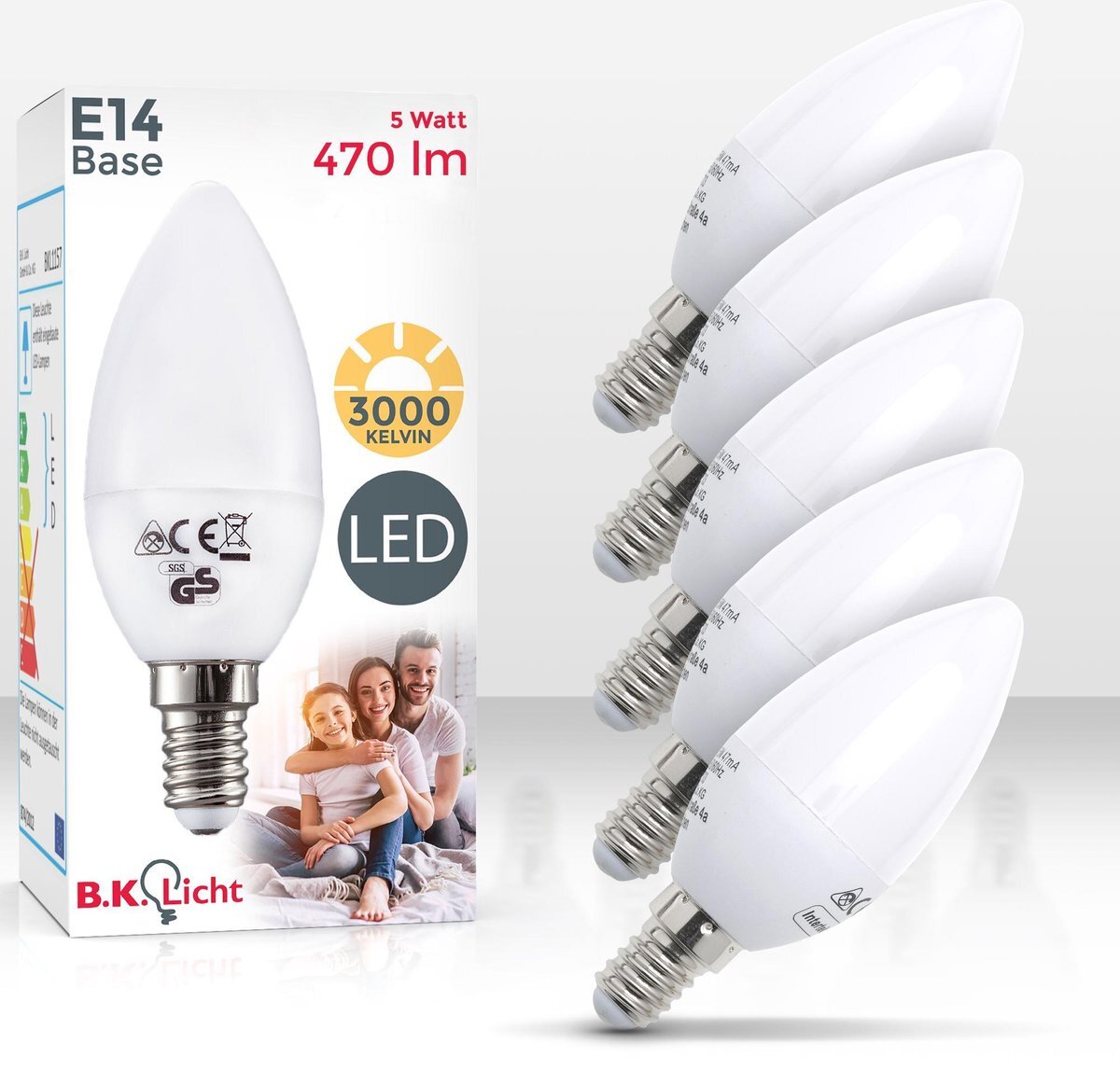 B.K.Licht - LED Lichtbron - set van 5 - met E14 - 5W LED - 3.000K warm wit licht - lampjes - LED lampen - gloeilampen - reflectorlamp