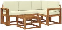 vidaXL Hoek loungeset 4 zitplaatsen Acacia hout Naturel en crème