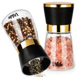 Vilde 13,5 cm 2 stuks peper- en zoutglazenmolen, verstelbare kruidenmolen set, handmolen voor zout, peper en kruiden, glazen container, elegante keukenaccessoires