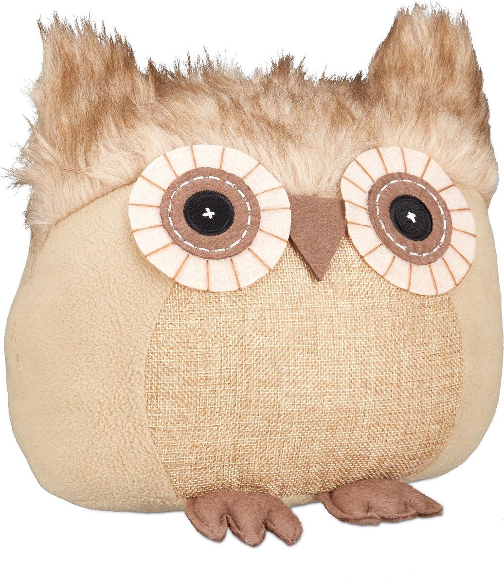 Relaxdays Deurstopper Uil - Lichtbruin - Polyester - 21 x 22 x 19 cm