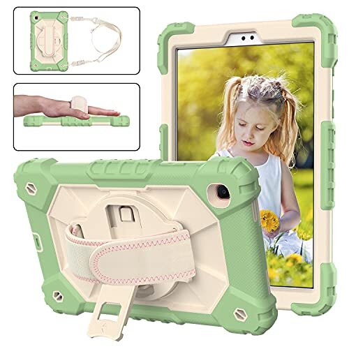 Q-HL Etui voor Samsung Galaxy Tab A7 Lite 8,7 inch SM-T220 / T225, schokbestendig, robuust, met draaibare standaard, penhouder, polsriem, schouderriem voor kinderen