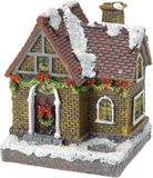 Merkloos / Sans marque Koopman International Verlicht kersthuisje - gele bakstenen - polystone - 13 cm - kleur veranderende lichtjes - kerstdorp - kerstversiering