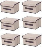 Ibenzoa® Boîtes de rangement pliables durables en tissu avec couvercle, Set de 6, Beige, 26 x 19 x 16 cm