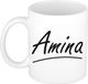 Bellatio Decorations Amina Naam koffiemok - beker - met sierlijke letters - wit