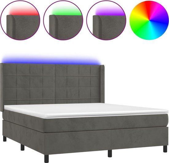 vidaXL Boxspring met matras en LED fluweel donkergrijs 160x200 cm