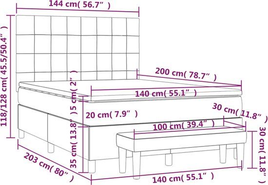 vidaXL Boxspring met matras stof lichtgrijs 140x200 cm
