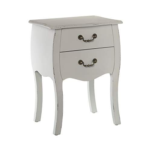 DRW Nachtkastje met 2 laden - Wit verouderd - 45 x 36 x 62 cm